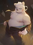 anthro bandage belly big_belly black_nose clothed clothing eyewear glasses humanoid_hands kemono male moobs nipples overweight overweight_male solo white_body seamonsterping odd_taxi sekiguchi_(odd_taxi) bear mammal polar_bear ursine 2022 absurd_res hi_res