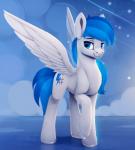 blue_eyes blue_hair cutie_mark eyebrows eyelashes feathered_wings feathers feral fur hair hooves male nude smile solo standing white_body white_feathers white_fur wings rodrigues404 hasbro my_little_pony mythology dedelner_bluecode fan_character equid equine mammal mythological_creature mythological_equine pegasus hi_res