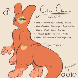 anthro big_butt blush blush_lines bodypaint butt claws gender_symbol heart_symbol huge_butt male male_symbol orange_body semi-anthro solo symbol text thick_thighs tongue tongue_out wide_hips cutie_clanket rain_world videocult cutie_clover slugcat 1:1 english_text model_sheet