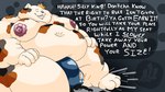 16:9 anthro areola attribute_theft barazoku belly belly_overhang big_areola big_belly big_bulge big_butt big_moobs big_nipples bobtail_cat bulge bullying butt butt_crush calico_cat chubby_cheeks clothed clothing crown crush degradation detailed_bulge dialogue domestic_cat double_chin duo english_text eyewear facesitting fat_arms fat_ripples fat_rolls felid feline felis fujiyama_samoyed_(artist) fur glasses grin headgear hi_res huge_bulge huge_butt huge_moobs huge_nipples humiliate humiliation hyper hyper_bulge japanese_bobtail larger_male male mammal monarch moobs morbidly_obese morbidly_obese_anthro morbidly_obese_male navel neck_folds nipples obese obese_anthro obese_male overweight overweight_anthro overweight_male simple_background sitting_on_another size_difference size_theft smile smothering submissive tekku-san(fujiyamasamoyed) text thick_thighs underwear wide_hips widescreen