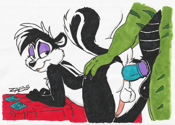 anal anal_penetration anthro balls bed biped black_body condom duo erection fur furniture genitals green_body interspecies male male/male nude penetration penile penile_penetration penis penis_in_ass purple_penis safe_sex sex sexual_barrier_device simple_background stripes wearing_condom white_background zaeryn looney_tunes mythology warner_brothers pepe_le_pew zaeryn_(character) dragon mammal mephitid mythological_creature mythological_scalie scalie skunk 2025 dated signature traditional_media_(artwork)