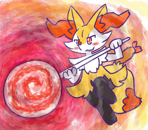 ambiguous_anthro ambiguous_gender anthro blush blush_stickers candy dessert food front_view lollipop midair open_:3 open_mouth open_smile shrimp_(food) smile snout solo annyui0611 nintendo pokemon braixen canid generation_6_pokemon mammal pokemon_(species) 2024 digital_drawing_(artwork) digital_media_(artwork) full-length_portrait hi_res japanese_description portrait translated_description