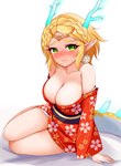 asian_clothing big_breasts blonde_hair blush bodily_fluids braided_hair breasts cleavage clothed clothing dragon_horn dragon_tail ear_piercing east_asian_clothing female festive_clothing floral_pattern frown gold_scales green_eyes hair headgear horn humanoid_pointy_ears japanese_clothing kimono looking_sideways mouth_closed piercing scales simple_background sitting solo sweat sweatdrop tail white_background white_body white_scales ayatori mythology nintendo tears_of_the_kingdom the_legend_of_zelda light_dragon_(totk) princess_zelda dragon horned_humanoid human humanoid hybrid hylian mammal mythological_creature mythological_scalie scalie tailed_humanoid 2024 digital_media_(artwork) hi_res