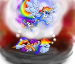 blue_body blue_feathers blue_fur bodysuit clothing dream duo feathered_wings feathers female feral fur hair multicolored_hair quadruped rainbow_hair size_difference skinsuit tail tight_clothing wings young young_feral supersheep64 friendship_is_magic hasbro my_little_pony mythology rainbow_dash_(mlp) scootaloo_(mlp) wonderbolts_(mlp) equid equine mammal mythological_creature mythological_equine pegasus