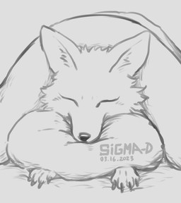 ambiguous_gender bed bedding blanket claws eyes_closed feral fur furniture lying pillow sleeping solo tuft sigma-d canid canine fox mammal 2023 dated digital_media_(artwork) hi_res monochrome