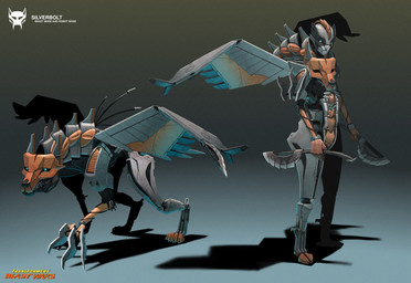 3_toes 4_toes alternate_form anthro beast_mode black_nose blue_eyes claws dual_wielding feet feral gradient_background grey_background grey_claws grey_wings holding_melee_weapon holding_object holding_weapon light logo male male_anthro male_feral melee_weapon metallic_body multicolored_body nude_anthro nude_male orange_body paws quadruped sharp_teeth simple_background solo standing teeth text title toe_claws toes weapon wings inkarat_mittongtare hasbro takara_tomy transformers transformers:_beast_wars silverbolt avian canid canine canis fuzor mammal maximal robot_anthro robot_feral wolf 2019 absurd_res character_name colored digital_drawing_(artwork) digital_media_(artwork) english_description english_text hi_res lighting shaded