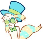 ambiguous_gender anthro blue_body blue_fur clothing fangs fur hat headgear headwear smile solo teeth top_hat white_body white_fur yellow_body yellow_fur conditional_dnp labbit_(artist) mammal unknown_species hi_res