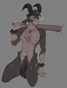 balls big_horn black_balls black_body black_fur black_hair black_horn black_penis bracelet chest_fur ear_piercing flaccid foreskin fur fur_markings furgonomic_piercing furgonomics genitals grey_body grey_fur hair holding_bat horn horn_piercing humanoid_genitalia humanoid_penis jewelry lock male markings multicolored_body multicolored_fur necklace nude penis piercing pubes solo spiked_bracelet spikes two_tone_body two_tone_fur conditional_dnp welwraith deadlock_(game) valve billy_(deadlock) bovid caprine goat mammal 2026 digital_drawing_(artwork) digital_media_(artwork) hi_res