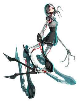 3_fingers black_bottomwear black_clothing black_skirt bottomwear breasts carrying_another clothing duo female fingers glistening grey_clothing grey_hair grey_shirt grey_topwear hair highlights_(coloring) looking_at_viewer machine mechanical_arm mechanical_leg medium_breasts metal not_furry on_head red_eyes shirt short_hair simple_background skeletal_arm skirt standing topwear white_background wire deino_(artist) deino_(modeler) calne_ca nato-kun arthropod crustacean humanoid isopod malacostracan robot robot_humanoid 3:4 3d_(artwork) autodesk_3ds_max_(artwork) digital_media_(artwork) full-length_portrait hi_res portrait