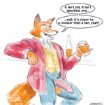 alcohol anthro balls beer beverage blue_bottomwear blue_clothing blue_pants bottomwear classy clothing erection fangs foreskin fur genitals holding_glass holding_object humanoid_genitalia humanoid_penis jacket male mascot open_mouth orange_body orange_fur pants penis penis_poking_out penis_through_fly pink_penis pink_tongue red_clothing red_jacket red_topwear solo speech_bubble teeth text tongue topwear vest yellow_clothing yellow_topwear yellow_vest papyreit old_speckled_hen henry_(old_speckled_hen) canid canine fox mammal 2021 english_text hi_res signature