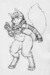 anthro bottomless clothed clothing female solo thick_thighs wide_hips dktorzi teenage_mutant_ninja_turtles alopex arctic_fox canid canine fox mammal true_fox greyscale line_art monochrome sketch