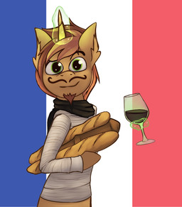 animal_dildo animal_sex_toy bread clothed clothing dildo equine_dildo facial_hair feral flag flag_background food french french_flag green_eyes hair horn looking_at_viewer male mustache sex_toy solo marsminer hasbro my_little_pony mythology fan_character equid equine mammal mythological_creature mythological_equine unicorn 2016 hi_res