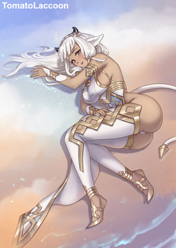 animal_ears animal_tail big_breasts big_butt black_horn blush bracelet breasts butt clothed clothing dark_body dark_skin ear_piercing eyelashes female fur gold_shoes hair horn jewelry legwear long_hair lying on_side piercing smile solo thick_thighs thigh_highs white_body white_clothing white_fur white_hair white_legwear white_thigh_highs wide_hips yellow_eyes tomatolaccoon fire_emblem fire_emblem_heroes nintendo ash_(fire_emblem) animal_humanoid bovid bovid_humanoid bovine bovine_humanoid cattle_humanoid humanoid mammal mammal_humanoid hi_res