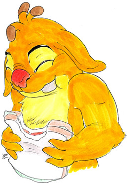 4_fingers antennae_(anatomy) arm_tuft buckteeth dipstick_antennae eating elbow_tuft eyes_closed fingers food fur holding_food holding_object multicolored_antennae red_eyes sandwich_(food) simple_background solo teeth tuft white_background yellow_body yellow_fur midnighthuntingwolf disney lilo_and_stitch reuben_(lilo_and_stitch) alien experiment_(lilo_and_stitch) 2015 hi_res traditional_media_(artwork)
