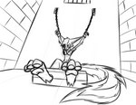 3_toes anthro barefoot bdsm bondage bound breasts chain chained chained_cuffs chained_up cuff_(restraint) dungeon feet female foot_focus imprisonment nipples nude pawpads prison restrained restraints shackled shackles soles solo stocks toes wrist_cuffs shellyghast sam_schrade canid canine fennec_fox fox mammal true_fox digital_media_(artwork) monochrome sketch