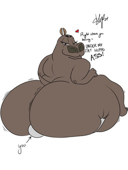 ambiguous_gender anthro big_butt butt dialogue duo facesitting female huge_butt hyper hyper_butt looking_back nude reverse_facesitting sitting sitting_on_another smile text olslappo02 jimmitov_(colorist) dreamworks madagascar_(series) gloria_(madagascar) ych_(character) ambiguous_species common_hippopotamus hippopotamid mammal 3:4 english_text hi_res signature