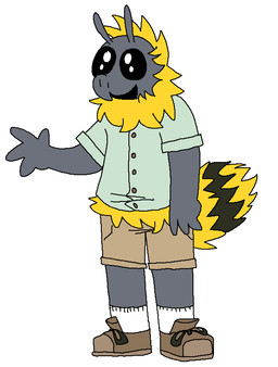 4_fingers antennae_(anatomy) anthro arthropod_abdomen big_eyes black_body bottomwear clothed clothed_anthro clothed_male clothing fingers fluffy footwear male male_anthro open_mouth open_smile shirt shoes shorts simple_background smile socks solo standing t-shirt topwear white_background freoncat normalsville owen_(normalsville) arthropod bee hymenopteran insect 2025 colored digital_drawing_(artwork) digital_media_(artwork) flat_colors full-length_portrait portrait
