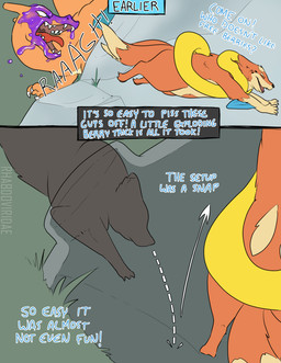 ambiguous_gender claws dialogue duo feral fur open_mouth orange_body orange_fur tan_body tan_fur teeth text conditional_dnp wolftacos nintendo pokemon charizard floatzel generation_1_pokemon generation_4_pokemon pokemon_(species) absurd_res comic english_text hi_res