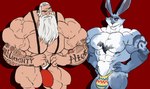 abs anthro big_muscles clothed clothing duo holidays huge_muscles hyper hyper_muscles male muscular muscular_anthro muscular_male nipples pecs tattoo thong thong_only topless underwear underwear_only remert christmas rise_of_the_guardians e._aster_bunnymund santa_claus human lagomorph leporid mammal rabbit 2016 hi_res