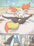 3:4 ambiguous_gender anthro black_body black_fur blue_body blue_eyes blue_fur blush bodily_fluids braixen canid comic crocodiler_owen detailed_background digital_media_(artwork) dildo english_text female feral fur generation_3_pokemon generation_4_pokemon generation_6_pokemon genital_fluids genitals grey_body grey_fur group hi_res lucario mammal masturbation mightyena nintendo orange_body orange_fur pokemon pokemon_(species) pussy red_eyes sex_toy text vaginal vaginal_fluids vaginal_masturbation white_body white_fur yellow_body yellow_fur