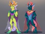 anthro anthrofied carapace duo featureless_crotch gradient_background horn insect_wings male purple_eyes simple_background textured_background wings anoraknr friendship_is_magic hasbro my_little_pony pharynx_(mlp) thorax_(mlp) arthropod changeling reformed_changeling 4:3