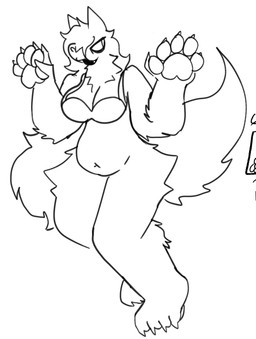 4_toes 5_fingers anthro belly black_lips bra breasts clothing feet female fingers lips pawpads solo toes underwear bigsteppies mythology canid canine mammal mythological_canine mythological_creature werecanid werecanine werecreature werewolf black_and_white hi_res monochrome