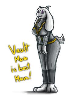 anthro blush breasts clothed clothing female fur horn open_mouth purple_eyes smile solo vault_suit white_body white_fur theomegaridley fallout microsoft undertale undertale_(series) toriel boss_monster_(undertale) bovid caprine mammal 2015 crossover hi_res