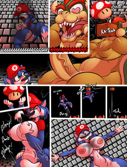 butt duo female fungus male male/female mostly_nude mushroom nipples presenting presenting_hindquarters super_mushroom text doctor_awesome mario_bros nintendo star_fox bowser krystal_(star_fox) mario canid canine dragon_koopa fox koopa mammal scalie comic english_text hi_res
