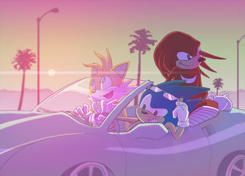 anthro black_nose blue_eyes car clothing eyewear footwear fur gloves green_eyes group handwear inside_car inside_vehicle male plant purple_eyes spikes sunglasses sunset tree vehicle white_body white_fur yellow_body yellow_fur colorofpigeons sega sonic_the_hedgehog_(series) knuckles_the_echidna miles_prower sonic_the_hedgehog canid canine echidna eulipotyphlan fox hedgehog mammal monotreme 2017 hi_res