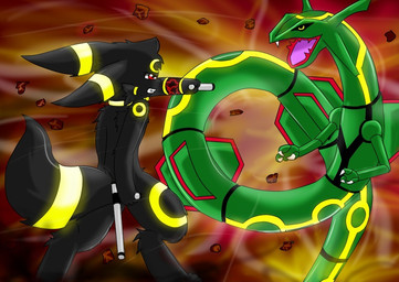 ambiguous_gender duo earth feral fight fur planet red_eyes wind senz nintendo pokemon eeveelution generation_2_pokemon generation_3_pokemon legendary_pokemon pokemon_(species) rayquaza umbreon 2014