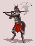 5_fingers anthro armor axe battle_axe biped black_body black_fur black_hair black_stripes black_tail bracers breastplate brown_body brown_fur chainmail clothed clothing fantasy_axe fantasy_weapon fingers front_view fully_clothed fur greataxe grey_background grey_hooves hair holding_object holding_weapon hooves humanoid_hands knee_pads large_weapon looking_at_viewer male melee_weapon multicolored_body multicolored_fur multicolored_hair multicolored_tail pauldron plate_armor platemail shadow simple_background smile solo standing striped_body striped_fur stripes tail teeth two_tone_hair two_tone_tail vambrace weapon white_body white_fur white_hair white_stripes white_tail yellow_eyes foxxieangel church_(reccasenli) equid equine horse hybrid mammal zebra zebroid zorse 2014 digital_media_(artwork) full-length_portrait portrait