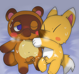 after_sex aged_down anthro balls blush bodily_fluids brown_body brown_fur censored_genitalia censored_penis chibi cum cum_on_belly cum_on_body duo eyes_closed fur genital_fluids genitals hug humanoid_genitalia humanoid_penis kemono lying male penis shota slightly_chubby young young_anthro young_male ruua animal_crossing nintendo crazy_redd tom_nook_(animal_crossing) canid canine fox mammal raccoon_dog tanuki 2018 censored hi_res adult_(lore)