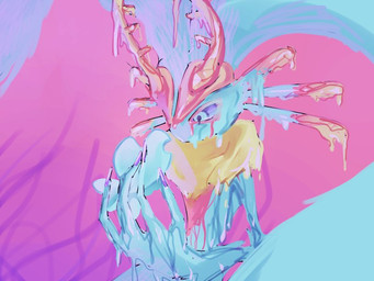 abstract_background ambiguous_gender anthro antlers big_ears biped bipedal_feral chest_tuft colored_nails countershade_torso countershading duo feral fingernails fluffy fluffy_tail fur head_wings holding_another horn huge_wings looking_at_another melting mouthless multicolored_body multicolored_eyes multicolored_fur nails neck_tuft notched_ear orange_body orange_fur pupils purple_eyes purple_fingernails purple_nails purple_sclera semi-anthro simple_background size_difference tail tan_body tan_fur teal_body teal_eyes teal_fur three-quarter_view tuft unusual_wing_placement wings kamukamumazeru kirby_(series) kirby_and_the_forgotten_land nintendo elfilin fecto_elfilis alien chinchilla chinchillid mammal rodent starling_(kirby) 2025 4:3 digital_drawing_(artwork) digital_media_(artwork) japanese_description portrait three-quarter_portrait male_(lore)