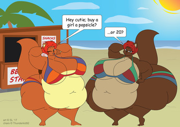 anthro beach bedroom_eyes belly big_belly big_breasts big_butt bikini blue_eyes breasts building butt clothing cloud copyright_symbol deep_navel duo female fur green_eyes hair huge_breasts huge_butt huge_thighs looking_at_viewer morbidly_obese morbidly_obese_anthro morbidly_obese_female multicolored_body multicolored_fur narrowed_eyes navel obese obese_anthro obese_female one_eye_closed open_mouth overweight overweight_anthro overweight_female palm_tree plant red_hair sand seaside seductive sky speech_bubble sun swimwear symbol text thick_thighs tree two-piece_swimsuit two_tone_body two_tone_fur water wink winking_at_viewer satsumalord carol_(thunderkid92) lora_(thunderkid92) domestic_cat felid feline felis mammal 2017 digital_media_(artwork) english_text hi_res