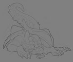 cuddling duo hug plushie size_difference sleeping tail teddy_bear milkesheique haloren kory ailurid avali felkin mammal absurd_res hi_res monochrome sketch