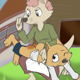 age_difference angry anthro bodily_fluids bottomwear bottomwear_down butt butt_slap clothed clothing corporal_punishment crying duo female grass male mature_female older_female on_knee on_lap pain pants pants_down partially_clothed plant punishment reddened_butt slap spank_marks spank_marks_on_ass spanked_butt spanking tears young younger_male lobadelaluna kaiketsu_zorori zororeene zorori canid canine fox mammal true_fox 1:1 mother_(lore) mother_and_child_(lore) mother_and_son_(lore) parent_(lore) parent_and_child_(lore) parent_and_son_(lore) son_(lore)