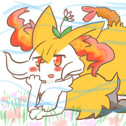 ambiguous_anthro ambiguous_gender anthro biped blush flower_on_head food grass looking_at_viewer lying object_in_tail on_front open_mouth open_smile plant shrimp_(food) side_view simple_background smile snout solo tail wind annyui0611 nintendo pokemon braixen canid generation_6_pokemon mammal pokemon_(species) 1:1 2022 digital_drawing_(artwork) digital_media_(artwork) hi_res japanese_description portrait three-quarter_portrait translated_description