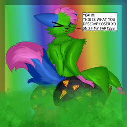 big_butt bodily_fluids butt clothing dont_touch_my_pizza facefarting facesitting fart fart_fetish fart_sniffing farting_on_another farting_on_face gas gassy sitting_on_another sniffing suggestive sweat underwear archenarie zanite canid canine canis kobold mammal scalie wolf 1:1 absurd_res hi_res meme