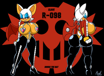 angry annoyed anthro big_breasts big_butt blush boots bottomwear breasts butt clothing collar eyeshadow female footwear fur gloves glowing handwear high_heeled_boots high_heels latex latex_clothing latex_skinsuit lipstick makeup orange_body orange_skin shoes skinsuit slave solo tight_bottomwear tight_clothing white_body white_fur wings roga141 eggman_empire eggman_logo sega sonic_the_hedgehog_(series) rouge_the_bat bat mammal absurd_res hi_res