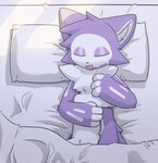 4_fingers anthro bed biped countershade_fur countershading duo fingers fur furniture hug hugging_another kemono lying male male/male nude_anthro nude_male on_back on_bed purple_body purple_fur sleeping_together slim_anthro slim_male tongue tongue_out white_body white_countershading white_fur carbine_wolf carbine_wolf_(character) presto_(character) canid canine canis mammal wolf 2024 hi_res