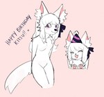 anthro birthday black_nose clothing female fur hat headgear headwear party_hat smile solo white_body white_fur bloowolfy canid canine mammal 2022 portrait three-quarter_portrait