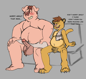 ball_tuft balls belly big_balls embarrassed erection genitals male male/male overweight penis sauna size_difference slightly_chubby small_penis text tuft unwanted_erection lemuralert domestic_pig felid lion mammal pantherine suid suine sus_(pig) 2025 english_text hi_res