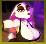 anthro big_breasts breasts cleavage clothed clothing dress ear_piercing eyelashes eyeshadow female fur half-closed_eyes jewelry lips looking_at_viewer makeup narrowed_eyes necklace piercing selfie solo tail topwear necrothant eli_(necrothant) lagomorph leporid mammal rabbit digital_media_(artwork) hi_res