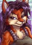 anthro brown_eyes bust_portrait chest_tuft dingbat female fur hair low_res mammal middle_part portrait purple_hair rodent sciurid solo tetchie_(tirrel) tree_squirrel tuft whiskers