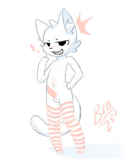 3_fingers 3_toes :3 anthro balls blush clothing feet femboy fingers genitals heart_symbol legwear long_socks looking_at_viewer male mostly_nude navel penis simple_background smile solo standing tail temptation thigh_highs toes white_background blb_233 boy_kisser_(meme) silly_cat_(mauzymice) domestic_cat felid feline felis mammal 3:4 digital_media_(artwork) hi_res meme