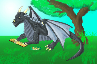black_body claws dorsal_fin dorsal_frill ear_fins eating eating_food fin frill_(anatomy) grey_body horn male multicolored_body quadruped reading red_eyes spines wings skyder_(artist) mythology negadrake dragon mythological_creature mythological_scalie scalie 2020 3:2 hi_res