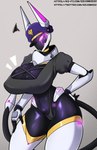 big_breasts breasts clothing female fingers headgear machine mouthless navel noseless purple_eyes screen screen_face solo tail thick_thighs zzvinniezz venus_(zzvinniezz) animal_humanoid canid canine canis humanoid jackal mammal robot 2022 absurd_res hi_res