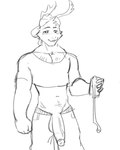 alcohol anthro beer beverage bottomwear clothed clothing crop_top drunk ears_up genitals male pants penis shirt solo substance_intoxication topwear underwear nolansnsfw lagomorph leporid mammal rabbit hi_res monochrome sketch