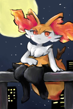 3_fingers 3_toes :3 ambiguous_anthro ambiguous_gender anthro arm_tuft big_tail biped black_body black_fur blush cheek_tuft chest_tuft city city_background detailed_background digitigrade dipstick_tail eyelashes facial_tuft feet fingers front_view fur hand_on_lap hip_tuft inner_ear_fluff looking_at_viewer markings moon multicolored_body multicolored_fur night nude_ambiguous nude_anthro object_in_tail orange_body orange_eyes orange_fur orange_inner_ear_fluff orange_nose orange_tail_tip outside pointy_ears prick_ears shoulder_tuft sitting solo star stick stick_in_tail tail tail_markings toes tuft two_tone_tail white_body white_fur yellow_body yellow_fur yellow_tail sanchimpo nintendo pokemon braixen canid generation_6_pokemon mammal pokemon_(species) 2022 2:3 absurd_res colored digital_media_(artwork) digital_painting_(artwork) full-length_portrait hi_res painting_(artwork) portrait shaded