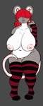 anthro big_breasts blinding_bangs breasts clothed clothing female legwear overweight overweight_anthro overweight_female partially_clothed raised_tail solo stockings tail thick_thighs spamjamz karva_okada mammal mouse murid murine rodent hi_res